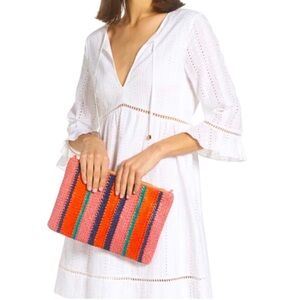 EUC Rare Clare V woven striped clutch with tabs